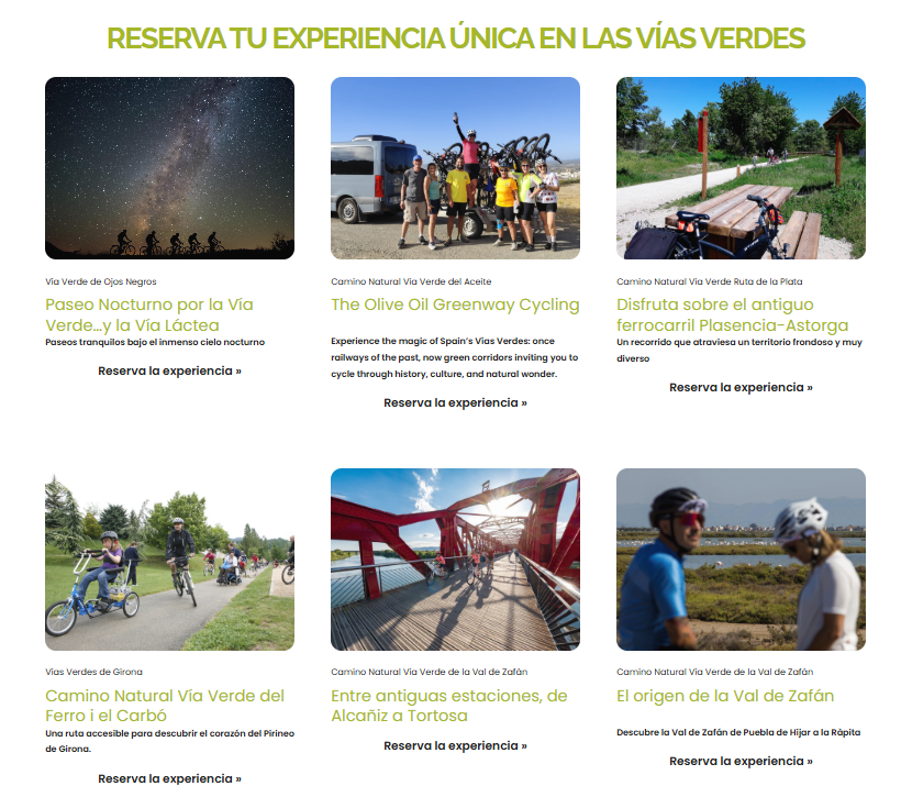 Algunas de las experiencias turísticas disponibles en las Vías Verdes de España